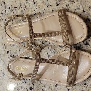 Guess sparkling slip on flat sandals with rhinestones emblem G. Size 9 .